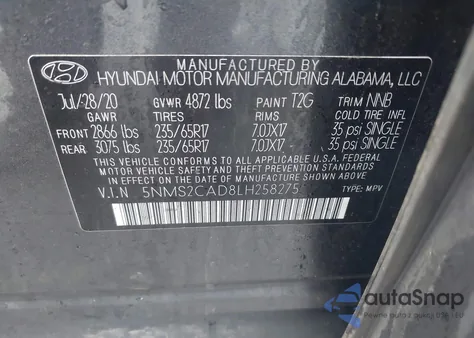 2020 Hyundai Santa Fe Se from USA, damaged, VIN 5NMS2CAD8LH258275